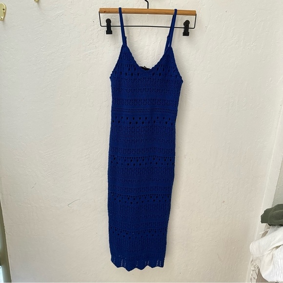 Freshman 1996 Royal Blue Summer Crochet Lined Tank Scallop Hem Bodycon Dress XS - Picture 8 of 8